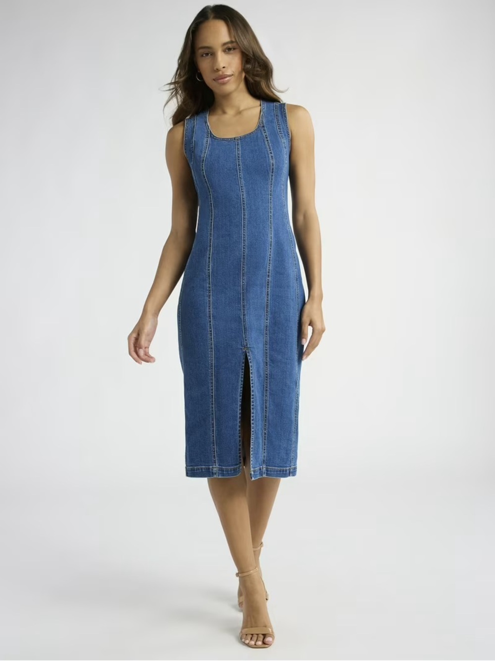 🧡🔥Sofia Jeans - Blue Seamed Denim Midi Dress - L